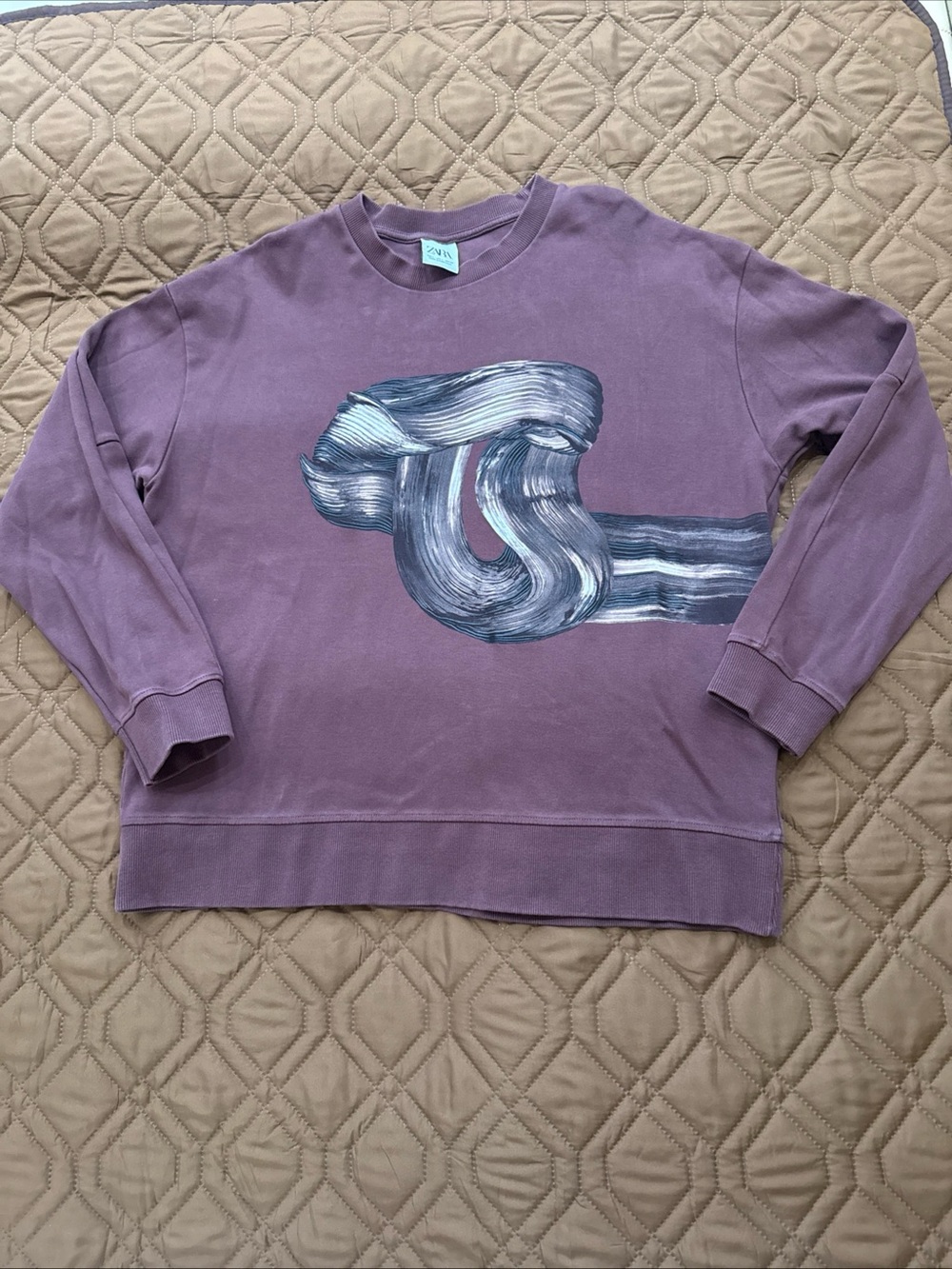 Zara Men’s Abstract Graphic Crewneck Maroon Sweatshirt SZ L